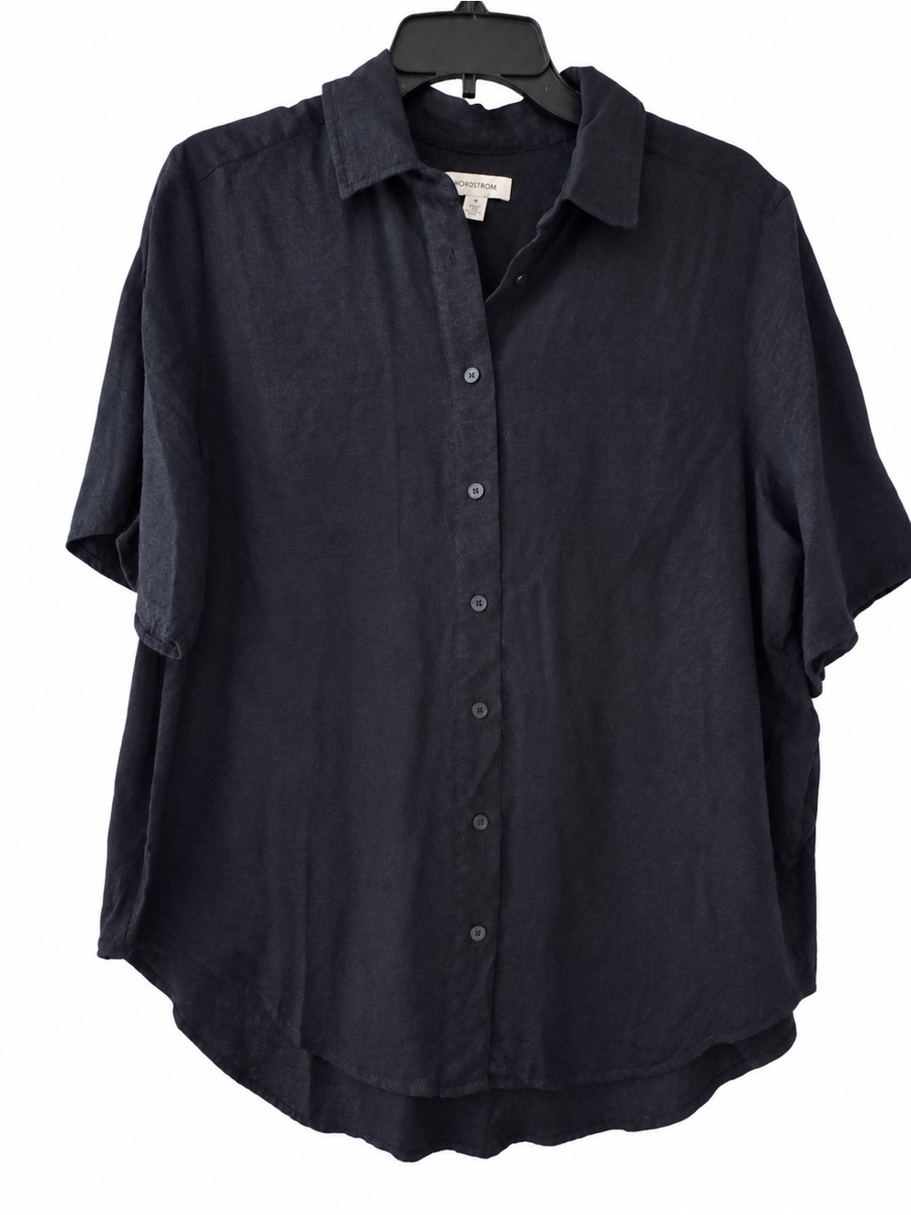 Nordstrom Navy Short Sleeve Button Front Blouse Size M